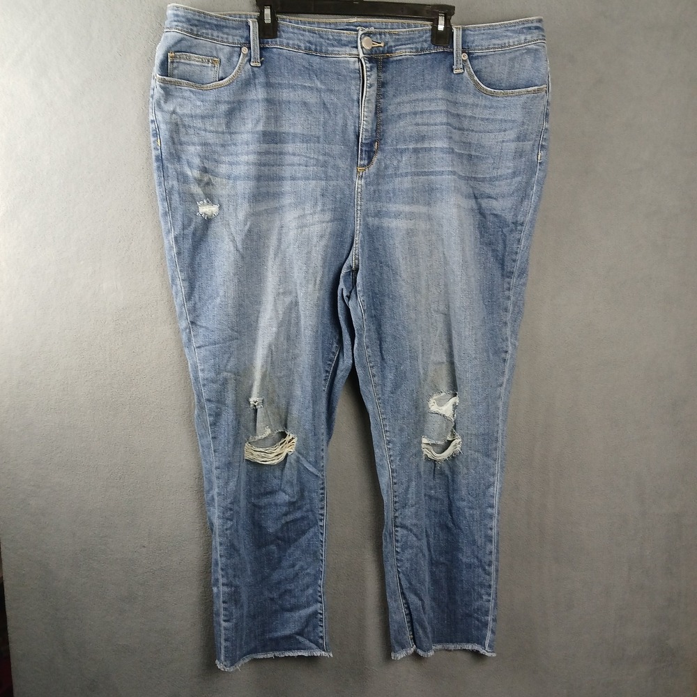 Universal Thread Jeans Womens 24 Blue Denim Cotton Straight‎ Raw Hem Distressed